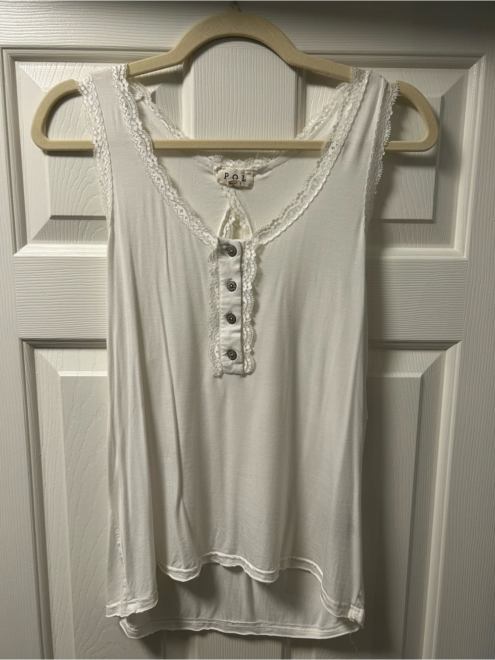 POL White Lace-Trim Henley Camisole